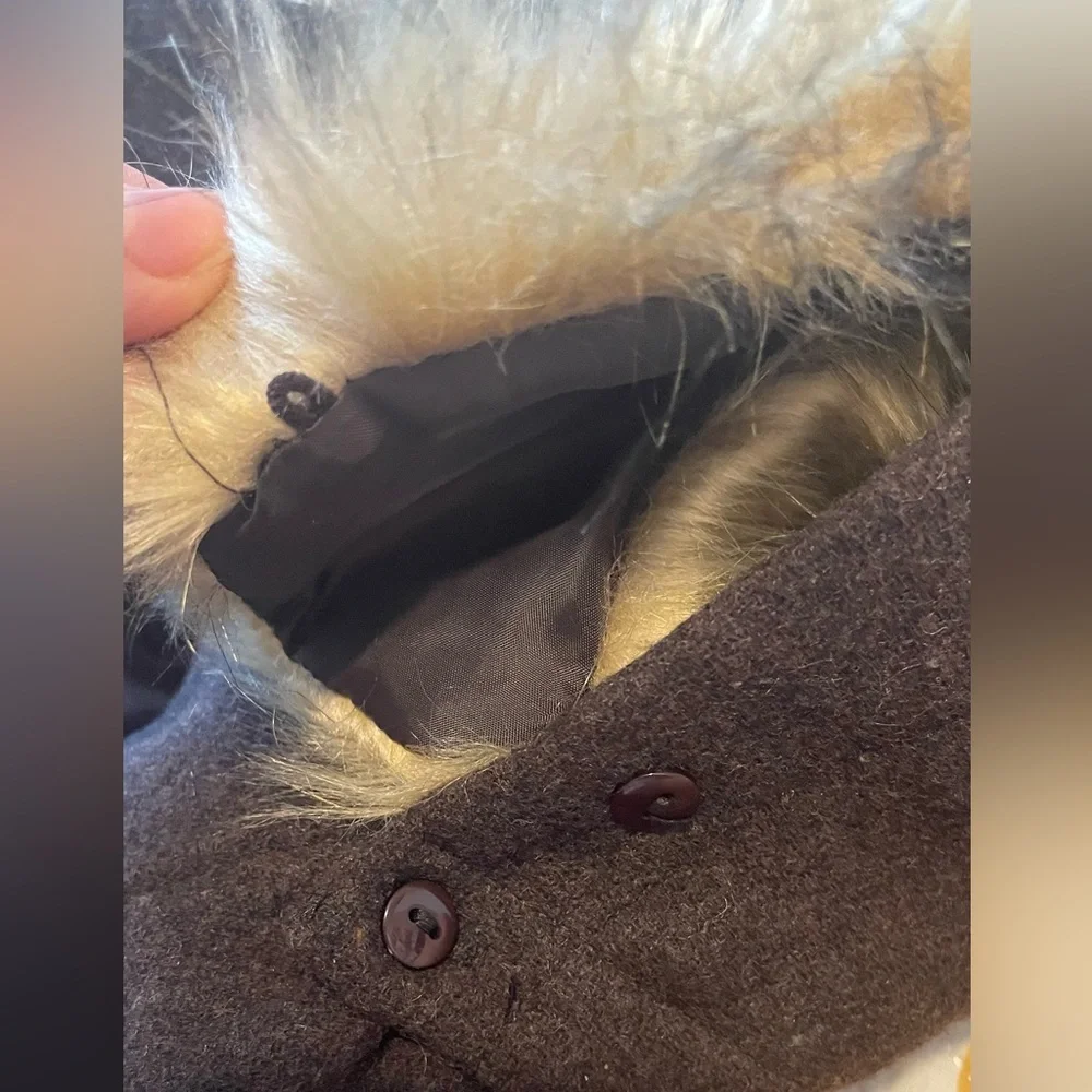 CoffeeShop Brown Pea Coat with Faux Fur Hood - Picture 11 of 11
